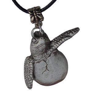 Sea Turtle Hatchling Necklace on Black Cord 4087